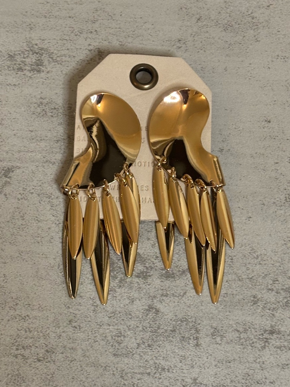 Anthropologie Gold Metal Feather Drop Earrings